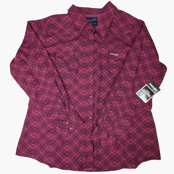 Wrangler Women’s Western Shirt 3XL Pink Black Breast Cancer Awareness Pearl Snap - Picture 1 of 11